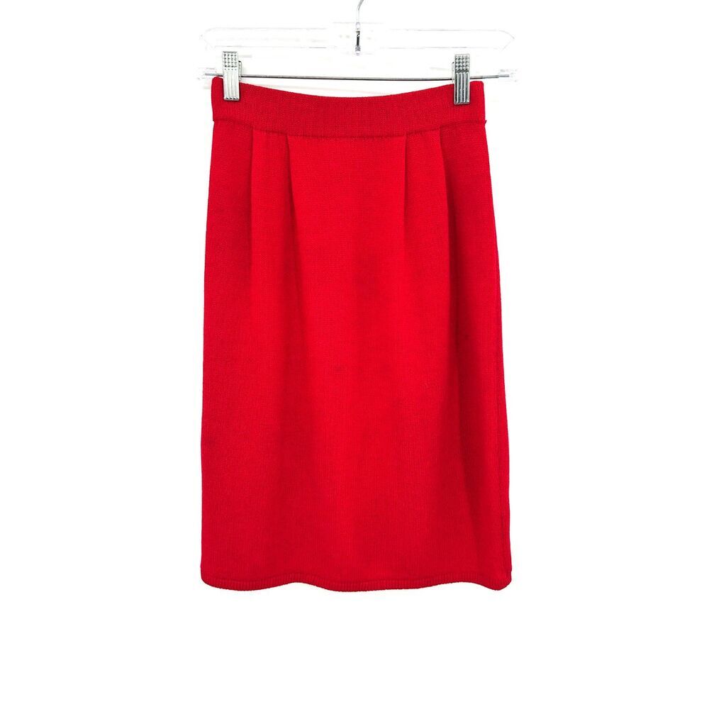 ST. JOHN *Flawed* Red Santana Knit Pull On Pleated Office Mini Skirt Size 2